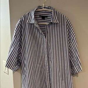 French Connection Blue and White Striped Button Down Shirt